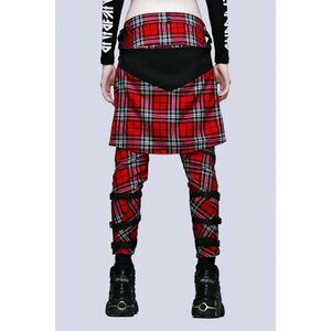 Long Clothing ✦ Red Tartan Clip Pants Punk Patch Buckle Strap Streetwear ✦ S NWT
